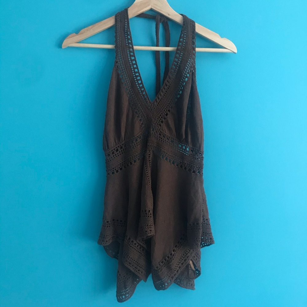 Susana Monaco Halter Crochet Lace Knit Top Size S